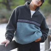 Mens Clothing Casual Loose Long Sleeve Jumpers Wool Sweatshirt Men Fashion Stand Collar Zipper Patchwork Fleece Sweatshirts voguable
