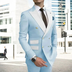 Voguable Men's Modern Slim Fit Double Breasted Tuxedo Suit with Peak Lapel for Wedding Business Evening Party voguable