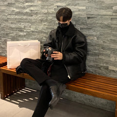 Voguable Winter Jacket Men Warm Fashion Thickened Leather Jacket Men Streetwear Korean Loose Short Coat Mens Thick Lamb Wool Jackets voguable