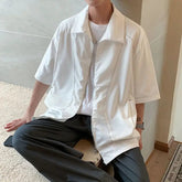 Voguable Summer Bright Thread Splicing Short-sleeved Shirt for Men Double Zippered Cardigan voguable
