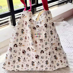 Sweet Kawaii Dog Print Canvas Underarm Bag High-capacity Cartoon Harajuku Shoulder Handbags Trendy Women Tote Bags Y2k Aesthetic voguable