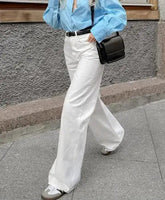 Voguable White Wide Leg Casual Pants High Street Style Versatile Straight Tube Floor-Length Autumn Winter Fashion New Arrivals voguable