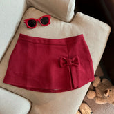 Voguable Sweet Preppy Mini Skirt Women Autumn Winter Bow Solid Cute Student Skirts Casual A Line Female Zipper Simple Short Skirts New voguable