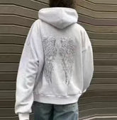Voguable Oversized Sequin Angel Wings Hoodie Women Men Dark Blue Streetwear Sweatshirt Y2K Gothic Hip Hop Hooded Pullover voguable