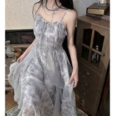 Voguable Sleeveless Printed Camisole dress Summer Casual Long Princess Dress Slim Ruffles Women Party Dress Vacation voguable