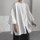 Voguable Loose Men's Oversize Shirt Asymmetric Silhouette Seven-Quarter Sleeve Dark Style Casual Summer Top Male Fashion Clothing voguable