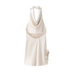 3D Flower Satin Halter-neck Short Dress 2025 New Fashion Beige Slim Sleeveless Dresses Backless Summer Party Dress For Women voguable