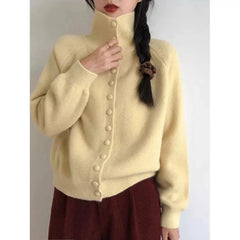 Autumn Winter New Women Sweater Coats Korean Lazy Wind Sweet Fashion Solid Turtleneck Button Cardigan Long Sleeve Knitted Tops voguable