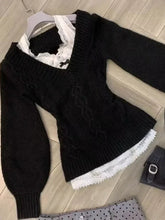 Sexy Elegant V-neck Knitted Pullover Women Black Y2k Fashion Long Sleeve Sweaters Simple Casual Slim Aesthetics Tops voguable