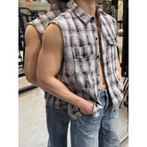Sleeveless shirt men Trendy Men Plaid Shirt 2025 Summer Fashion Checkered Streetwear Hot Sale Breathable Casual Top Comfortable voguable