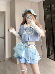 Korean Fashion Hotsweet Vintage Contrast Stitching Mini Denim Skirt Women Summer High Waisted Slim Jeans Skirt Y2K Streetwear