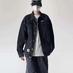 Blue Black Denim Jacket Men Fashion Retro Pocket Denim Jacket Men Streetwear Hip-hop Loose Bomber Jacket Mens Vintage Jackets voguable