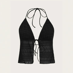 Tanks Summer Hotsweet K-Style Lace-Up Open Stitch Sleeveless Halter Neck Skinny Fit Tanks For Women voguable