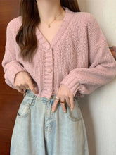 Sexy Cropped Sweet Cardigan Women V Neck Vintage Slim Long Sleeve Knitted Sweaters Korean Causal Simple Solid Lady Fall Tops New voguable