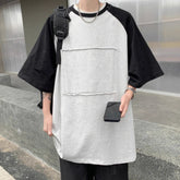 Voguable American Retro Raglan Sleeve T-shirt for Men's Summer Trendy Unisex Loose Teen Contrast Spliced Versatile O-Neck Shirt voguable