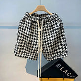 Voguable Summer Elastic Waist Fashion Knee Length Shorts Man High Street Casual Loose Plaid Printing Pockets Drawstring Patchwork Pants voguable
