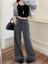 Voguable Harajuku Striped Women Pants Fall Winter Loose Casual Streetwear Wide Leg Trouser Female Retro Lace Up Straight High Waist Pants voguable