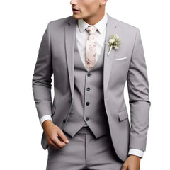 Voguable Casual Men's Suits Slim Regular Fit 3 Piece Elegant Tuxedos Notch Lapel Blazer Vest Pants for Evening Party Formal Wedding voguable