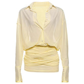 Mozision Sexy Long Sleeve Turn-down Colla Bag Hip Strap Shirt Dress For Women See Through Patchwork High Waist Dress Streetwear voguable