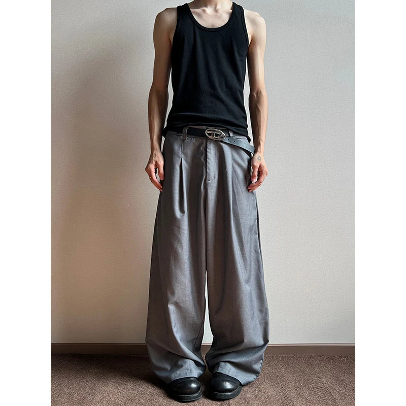 Grey Black Suit Pants Men Oversized Fashion Society Mens Dress Pants Korean Loose Wide Leg Pants Mens Office Formal Trousers voguable
