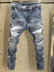 Voguable Fashionable Workwear Jeans Men's Slim Fit High Street Trend Patchwork Long Pants New Arrival Youth Casual High Waist voguable