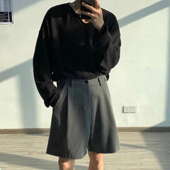 Summer Suit Shorts Men Fashion Social Mens Dress Shorts Korean Loose Business Casual Shorts Mens Grey Black Office Formal Shorts voguable