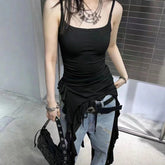 Sexy Tank Top Asymmetrical Black Y2k Women Ruffle Grunge Backless Coquette Fashion Streetwear Tops Solid Aesthetics voguable