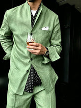 Voguable Men's Linen Blend 2 Piece Suit Set Stand Collar Three Button Breathable Casual Blazer Pants For Business Daily Wear Summer voguable