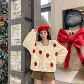 Autumn Winter Strawberry Knitting Women Cardigan Y2K Fashion Loose Long Sleeve Thicken Warm Sweater Korean Chic Preppy Sweater voguable