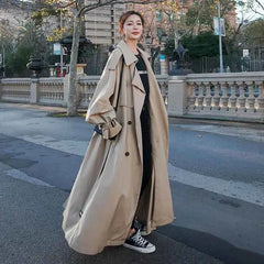 Korean Long Women Windbreaker Autumn Fashion Double Breasted Belt Casual Coats Elegant Office Lady Solid All Match Outerwear New voguable