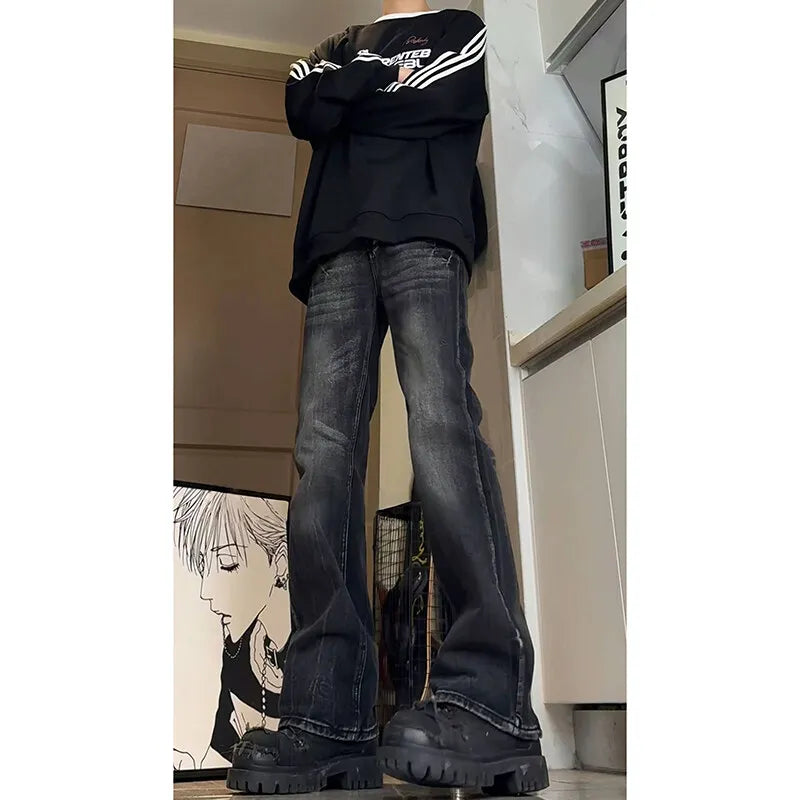 Men Jeans Washed Bootcut Jeans Streetwear Urban Denim Trousers Casual Vintage Hip Hop Pants Retro Fashion Style Y2K voguable