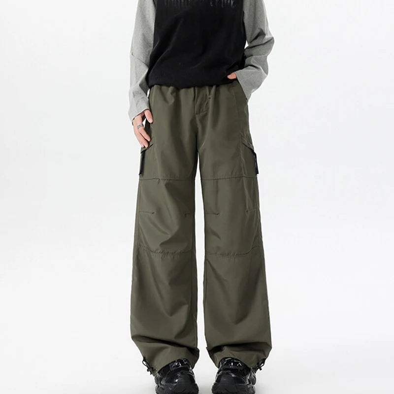 Lightweight Casual Pants Mens Straight Loose Fit Spring Summer Elastic Waistband Plus Size Patchwork Design Side Pocket Big Size voguable