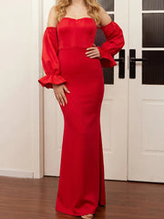 Voguable Modern Evening Dress Strapless Lantern Sleeves Women's Evening Gowns Fish Tail Wrapped Hip Style Simple Formal Party Dresses voguable