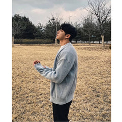 Autumn Winter Fashion Harajuku Solid Cardigan Men Thick Knitting Tops Loose Casual Outerwear Long Sleeve Coat All Match Sweaters voguable