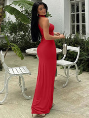 Halter Backless Sexy Maxi Dress Women Summer New Inclined Shoulder Sleeveless High Waist Bodycon Elegant Long Dress voguable