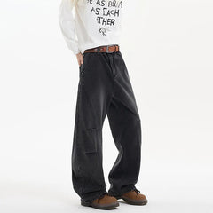 2025 Spring New Trendy Jeans Patchwork Design Male Gradient Color Washed Straight Male Denim Pants Wide Leg Mopping pants voguable