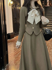 Voguable Sets for Women 2 Pieces Elegant Cardign Suit Coat Vintage Dress Sets New Two Piece Luxury Two Piece Set Women Outfit Autumer New voguable