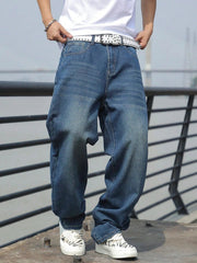 Voguable 1pc Men's American Vintage Washed Distressed Straight Leg Loose Casual Baggy Jeans voguable