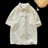 Summer Short-sleeved Shirt Men's New Chinese Men's National Trend Shirt Loose Large Size Metal Button Couple's Top Aesthetic voguable