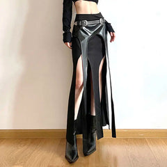 Solid Color Fishtail Streamer Split Belt Skirt Sexy Hot Girl Trendy Niche Design Long Skirt voguable