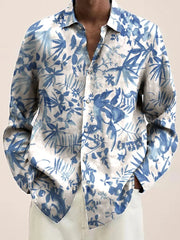 Mens Red Floral Print Long Sleeve Shirt Fashion Design Luxury Long Sleeve Tops Mens Four Seasons Button Lapel Shirt voguable