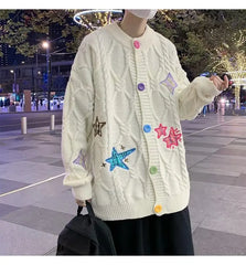 Vintage Knitting Sweater Purple Cardigan Jacket Long Sleeve Black Fashion Round Neck Coat Knitted Cardigan Sweater for man Winte voguable