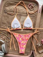 Voguable Sexy Pink Floral Print Micro Bikini Women Halter Push Up Bra Tie Side Thong Swimwear Beach Bathing Suit Vacation Swimwsuit voguable