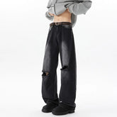 Straight Loose Wide Leg Jeans Mens Washed Classic Trousers Ripped Destroyed Drag Floor Length Bulk Wholesale Trendy Streetwear voguable
