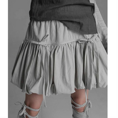 Women Y2k Bubble Mini Skirt Elastic Waist Ruffle Flare Puffy Skirt High Rise Cute Pleated Lace-up Bow Tie Lantern Short Skirt voguable