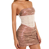 Voguable Women Mini Tube Dress y2k Clothes Sparkle Sequin Patchwork Strapless Sleeveless Bodycon Dress Sexy Party Club Dresses voguable