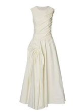 Solid Fold Design Long Dresses For Women High Waist Round Neck Sleeveless Elegant Dress Female Autumn 2025 New voguable