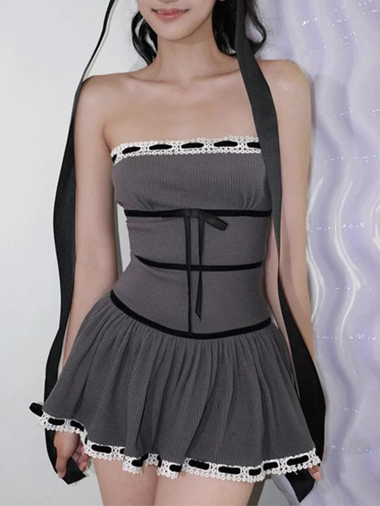 Lace Splice Bodycon Dress For Women High Waist Slim Sexy Backless Robe De Femme Holiday Casual Fashion Folds Dresses voguable