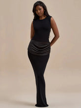 Sleeveless Ruched Sexy Maxi Dress For Women Gown Fashion Black O Neck High Waist Bodycon Club Party Long Dress Vestido voguable