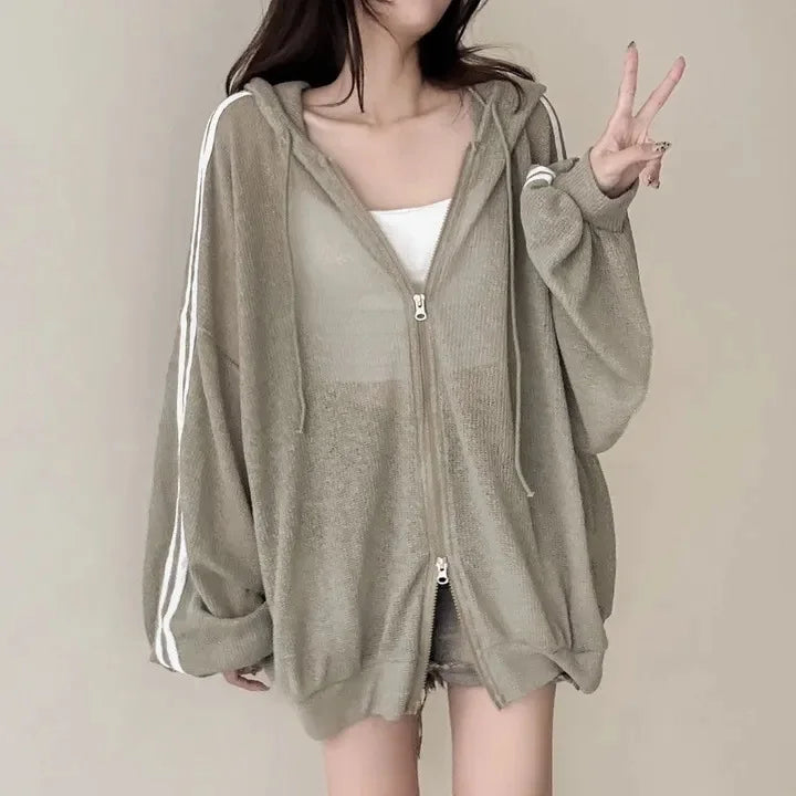 Women Thin Linen Jacket Fashion Ladies Outerwear White Sunscreen Clothing Retro Loose Long Sleeve Female Knitted Cardigan 2025 voguable